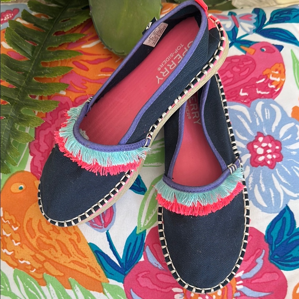 🌺🦩Sperry Blue and Pink Espadrille Flats with Tassel Fringe•Size 13.5(girl)🦩🌺 - Picture 4 of 16